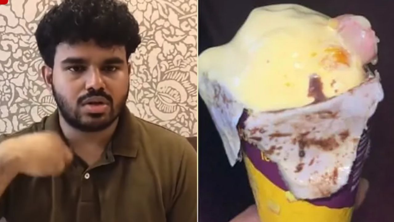 human finger in ice cream