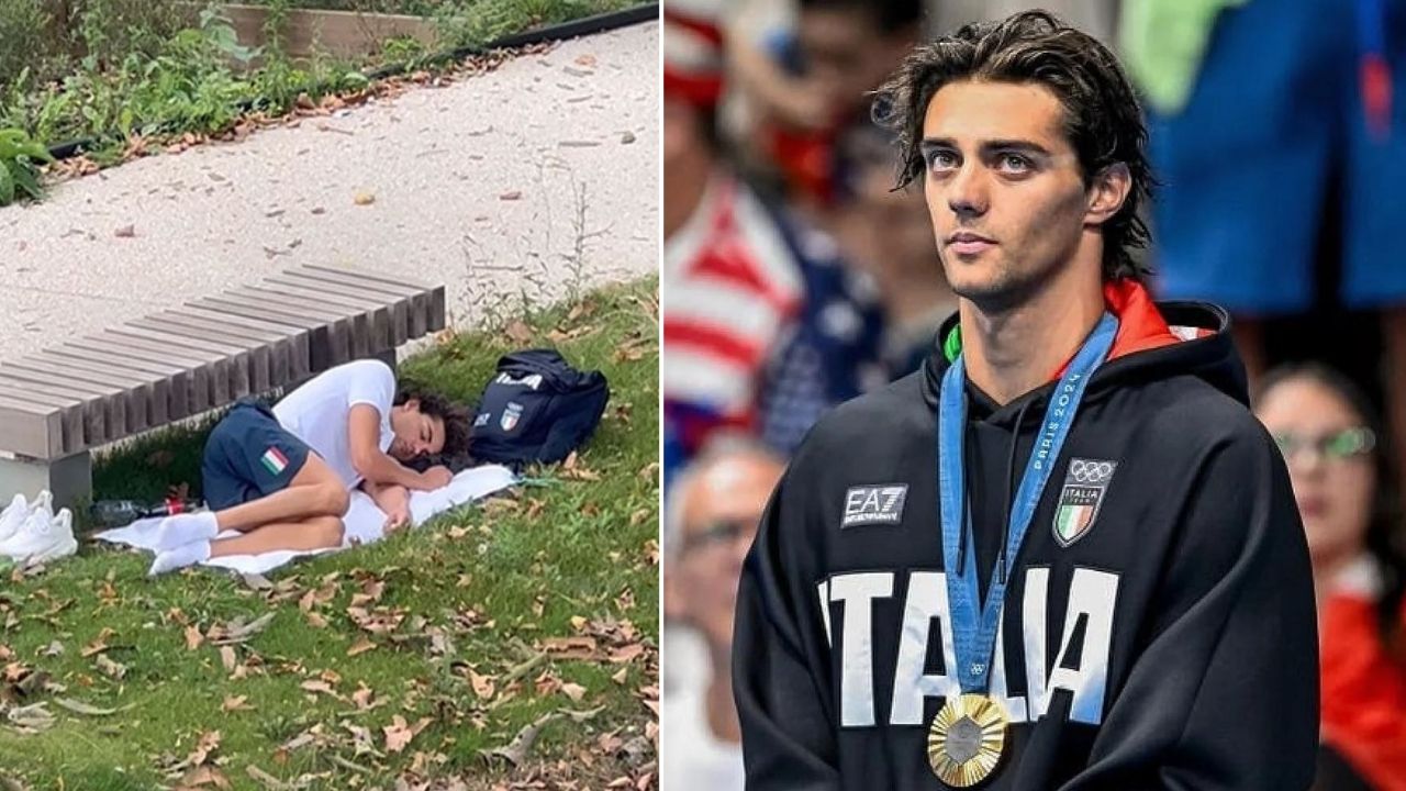 Picture of an Olympic gold medalist sleeping in the park gone viral